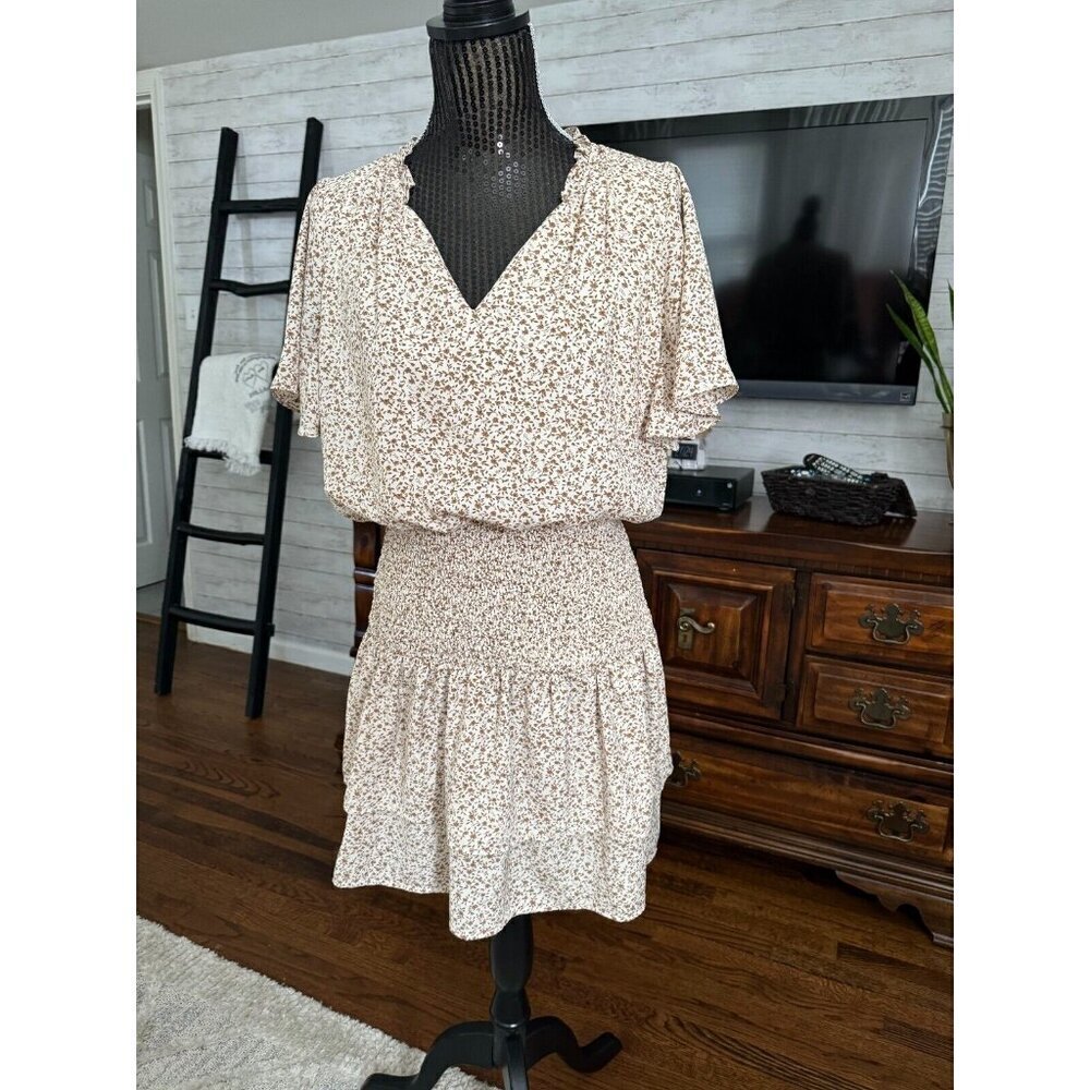 Wishlist Charlotte Cream Smocked Waist Ruffle Floral Mini Dress Size M - Picture 4 of 8